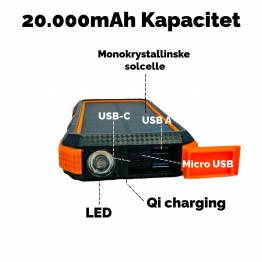  Goobay Outdoor USB-C PD/QC3.0 powerbank med solceller - 20.000 mAh