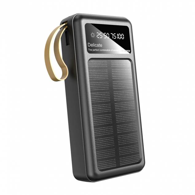 Dudao solcelle powerbank med Lightning, microUSB, USB og USB-C kabler - 20.000 mAh