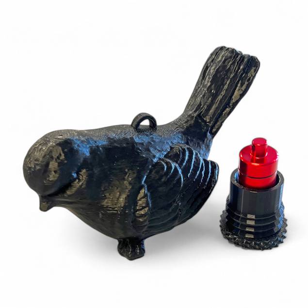 Fugl geocache beholder med rum til bison - 11cm - 3D printet - Sort