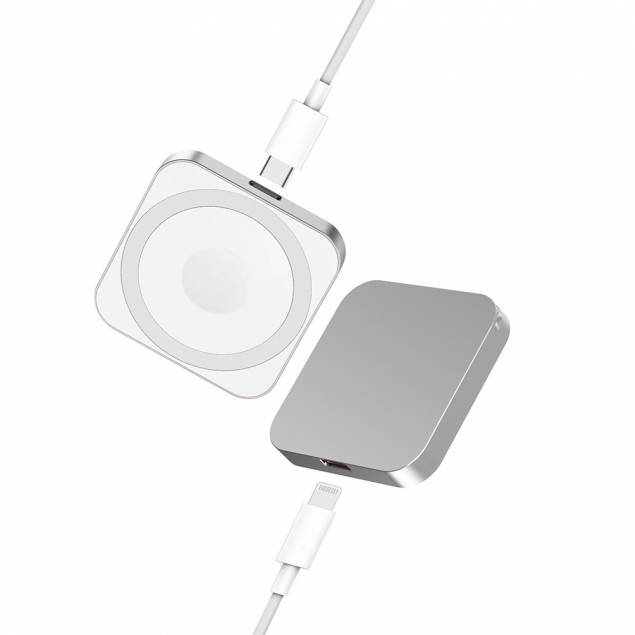 Pocket-size 3-i-1 Qi trådløs oplader - sølv Pocket-size 3-i-1 Qi trådløs oplader - sølv