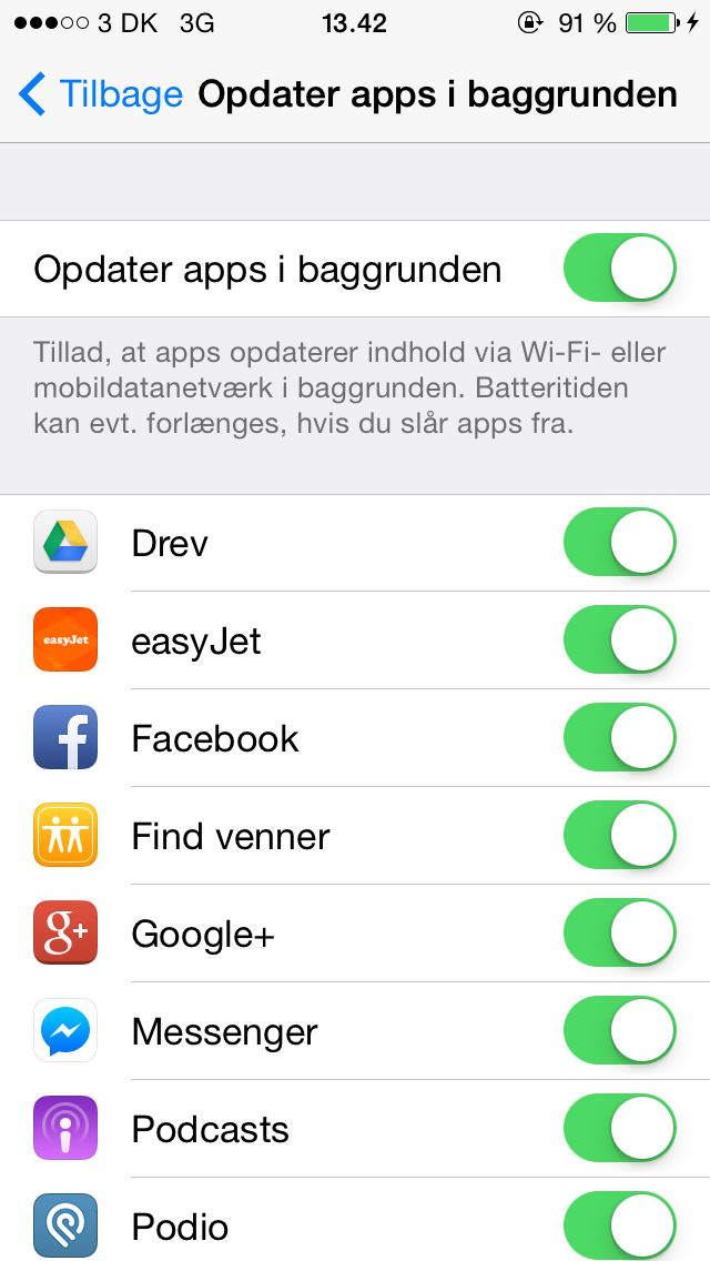 Opdater Apps i Baggrunden